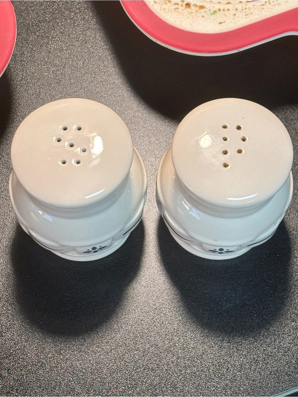 Longaberger Classic White Woven Traditions Salt and Pepper Shakers Set